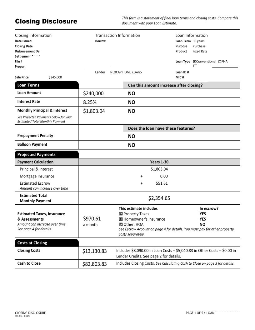 Fees Mortgageformyhome Cd1